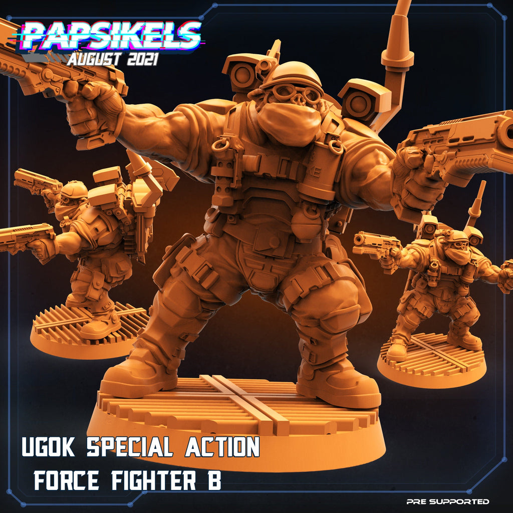Ugok Special Action Force Fighters, miniature sculpted by Papsikels. Mini wargaming/ Wargames/ TTRPG/ 32mm