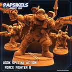 Ugok Special Action Force Fighters, miniature sculpted by Papsikels. Mini wargaming/ Wargames/ TTRPG/ 32mm