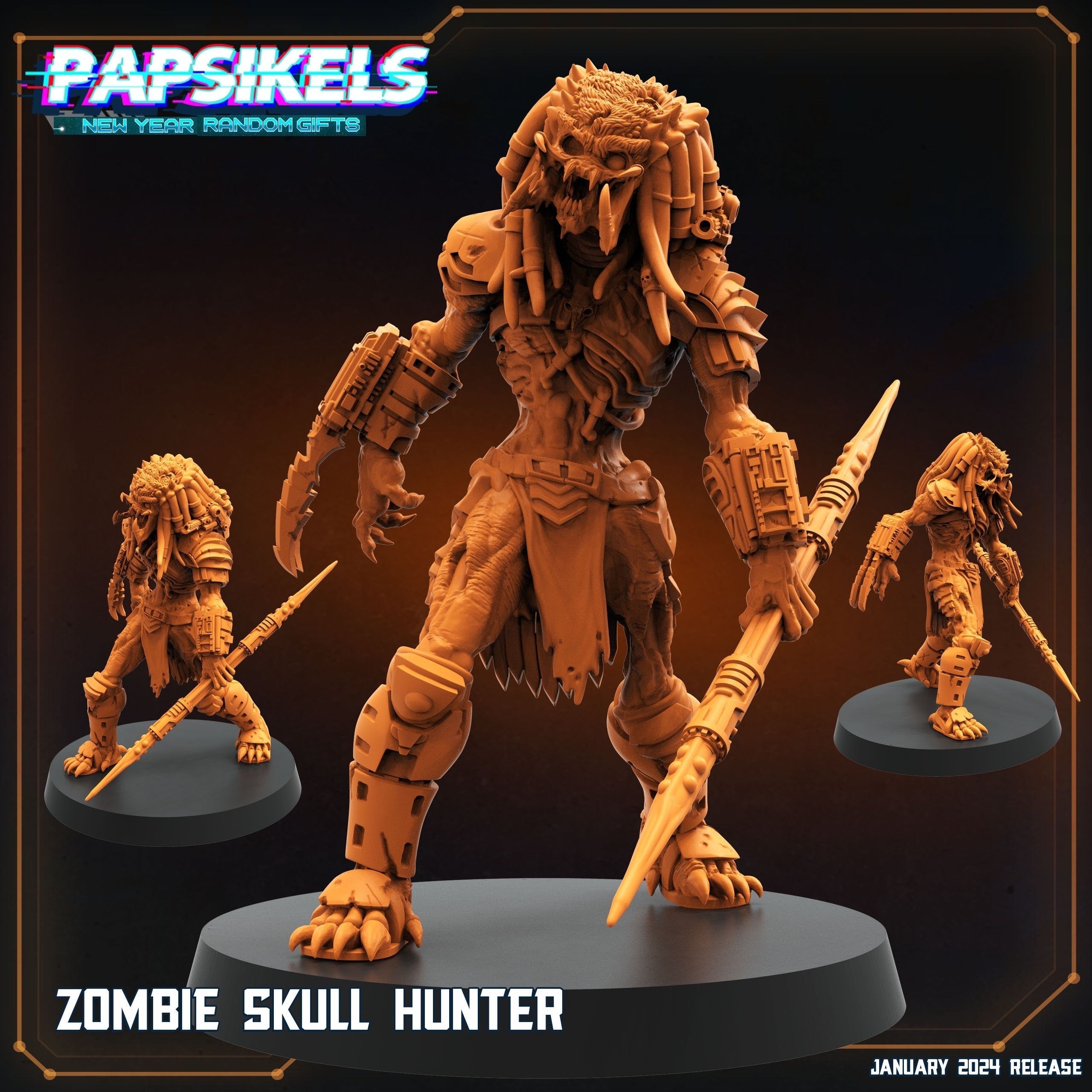 Skull Hunters | Zombie Skull Hunter | 12 Days of January | Papsikels, Resin Miniature - Tabletop miniature - Fantasy Miniature - 32mm