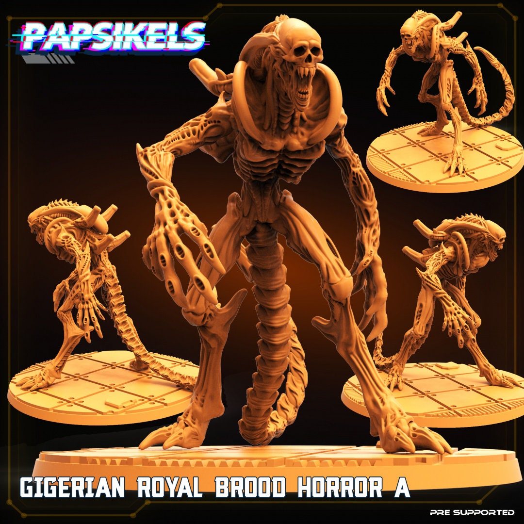 Xenomorph Royal Brood Horrors: 32mm Gigerian Miniature for Alien-Inspired RPG and Tabletop Gaming