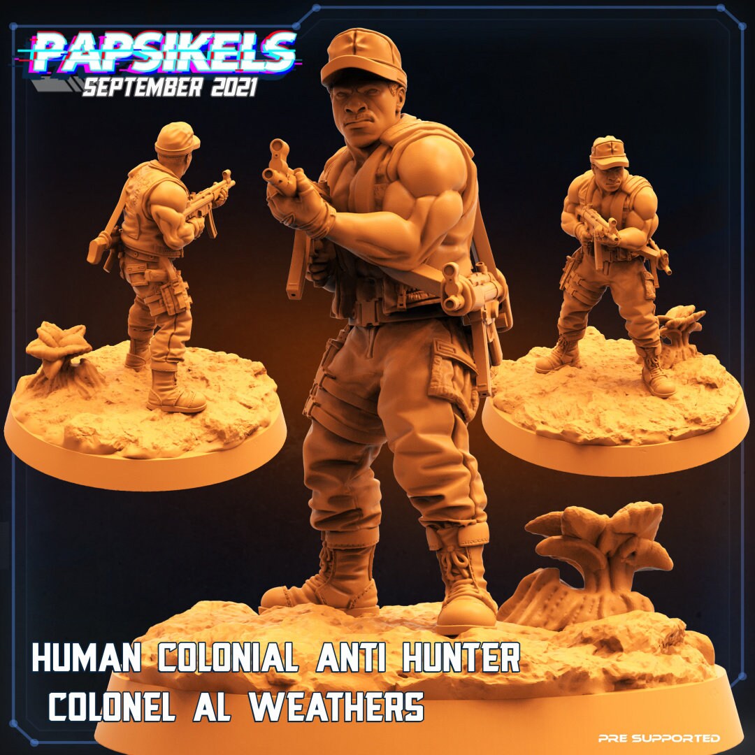 Human Colonial Anti Hunter Colonel Al Weathers | Skull Hunters | PAPSIKELS | 3D Printed Miniature |  32mm Miniatures