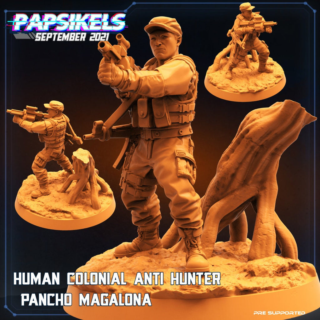 Human Colonial Anti Hunter Pacho Magalona | Skull Hunters | PAPSIKELS | 3D Printed Miniature |  32mm Miniatures