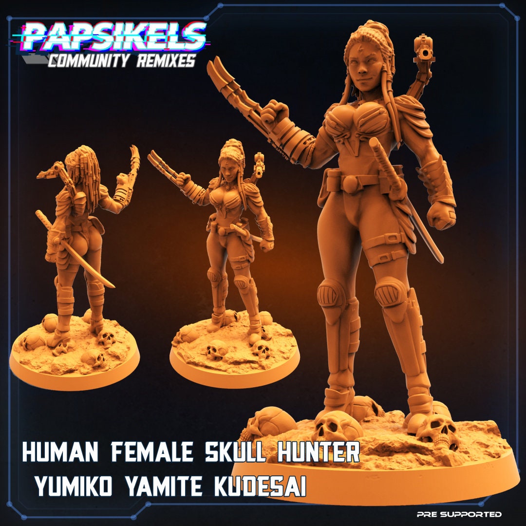 Skull Hunters - Human Femal Skull Hunter Yumiko Yamite Kudesai - Papsikels, Resin - Tabletop miniature - 32mm