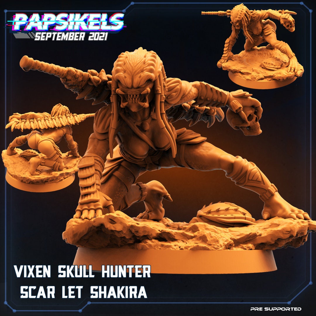 Vixen Skull Hunter Scar Let Shakira | Skull Hunters | PAPSIKELS | 3D Printed Miniature |  32mm Miniatures