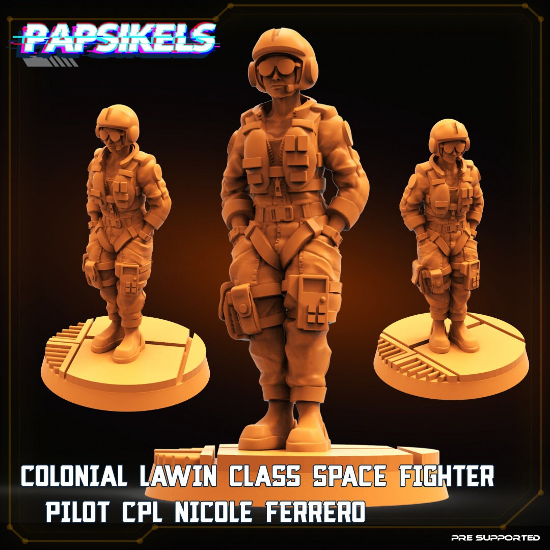 3D Printed Colonial Space Fighter Pilot Cpl Nicole Ferrero Miniature (32mm)