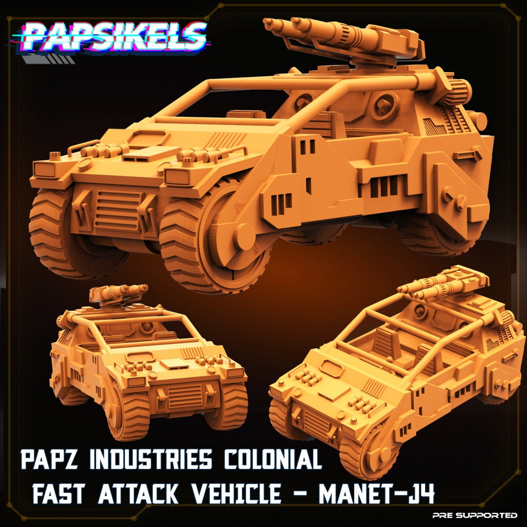 Papz Industries Colonial Fast Attack Vehicle - Manet-J4 , miniature sculpted by Papsikels. Mini wargaming/ Wargames/ TTRPG/ Cyberpunk