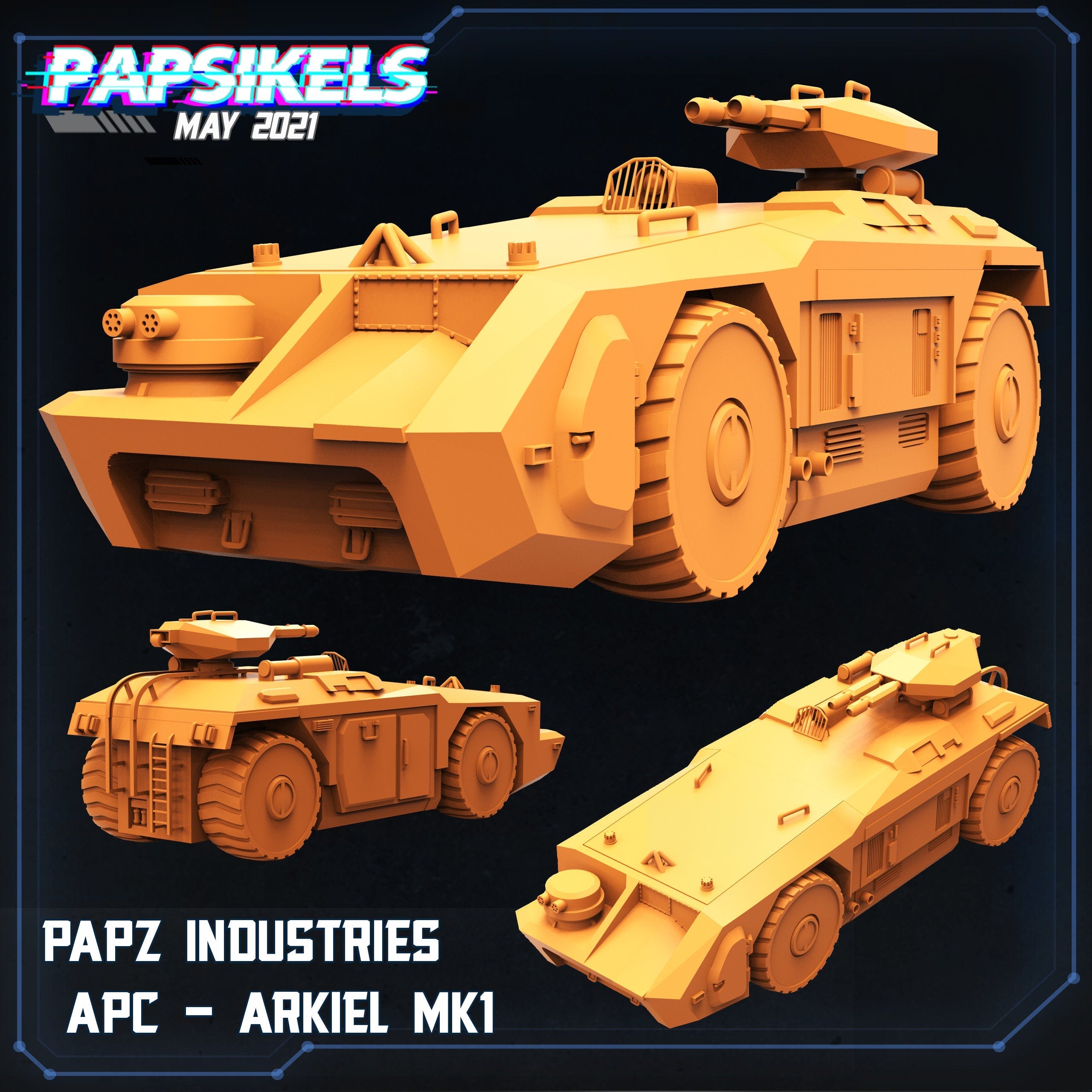 Papz Industries APC Arkiel MK1, miniature sculpted by Papsikels. Mini wargaming/ Wargames/ TTRPG/ Cyberpunk