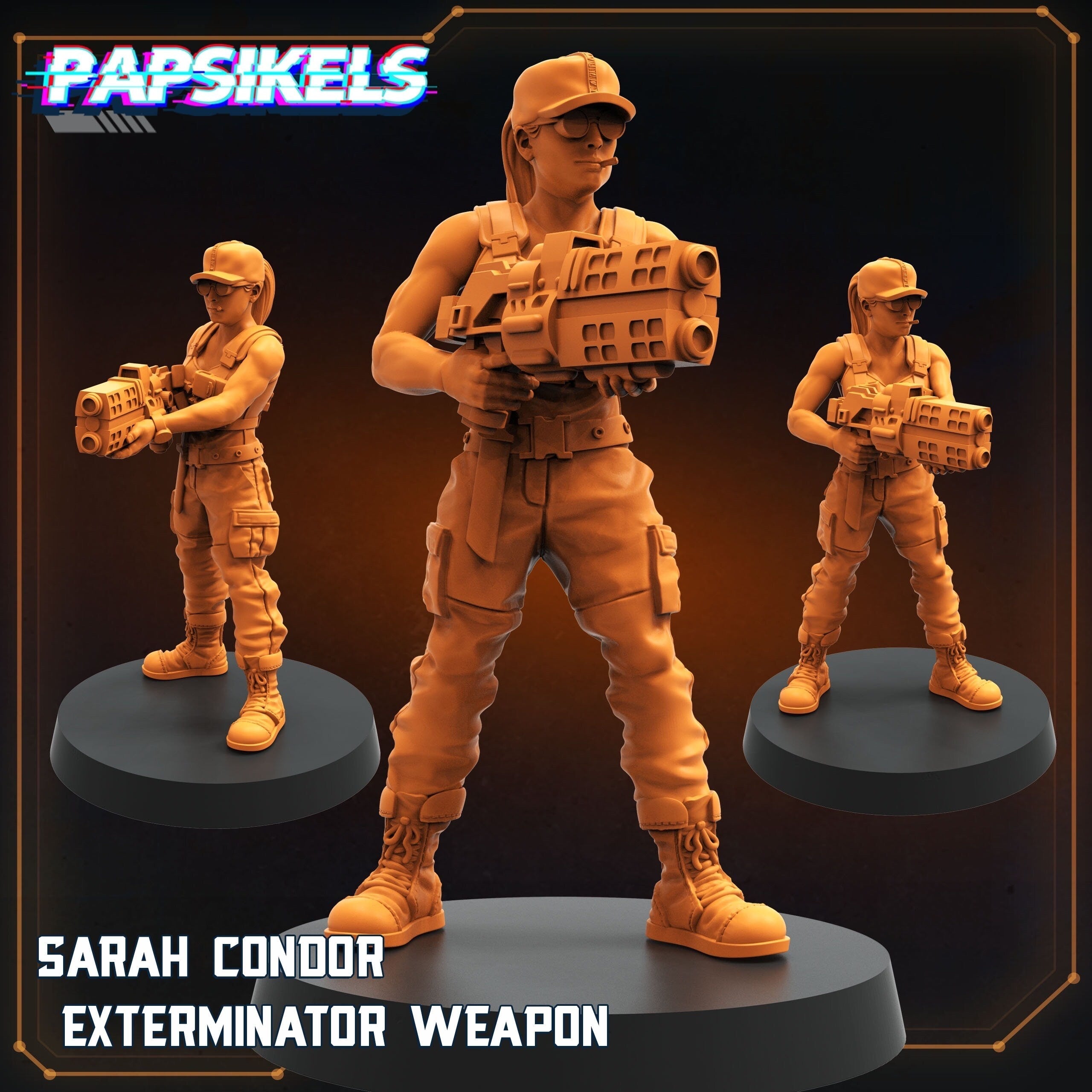 Sarah Condor - Exterminator Weapon  | 8 Days of February | Papsikels, Resin Miniature - Tabletop  Miniature - 32mm