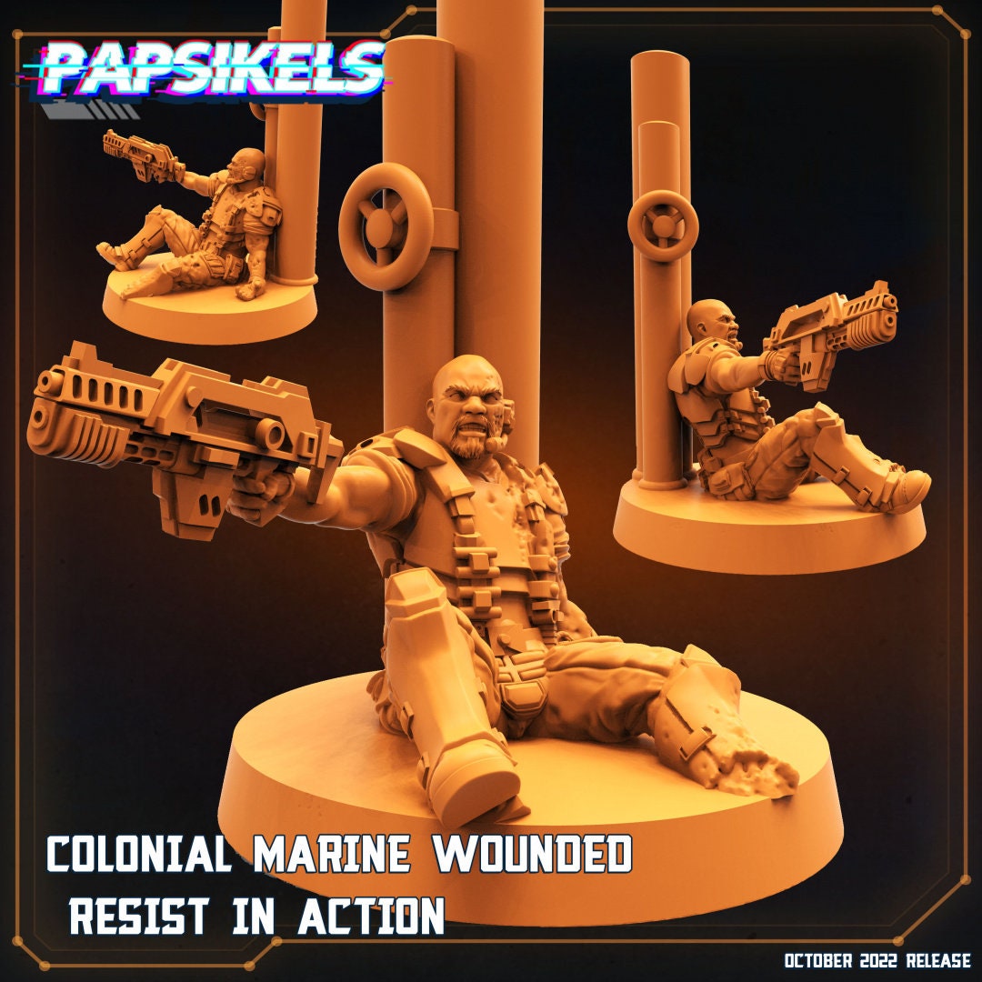Colonial Marine Wounded - Resist in Action - Papsikels, Resin - Tabletop miniature - 32mm
