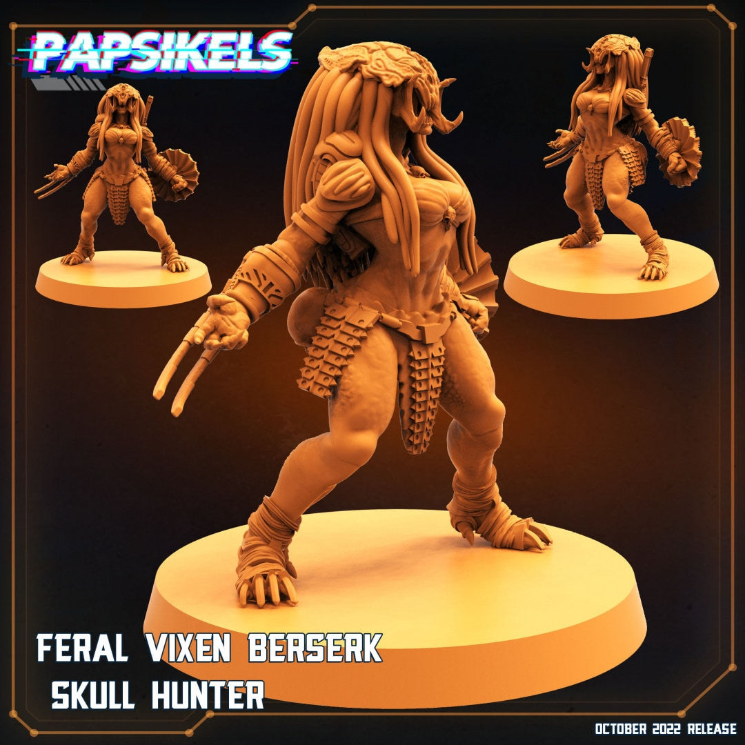 Skull Hunters - Feral Vixen Berserk Skull Hunter, Papsikels, Resin - Tabletop miniature - 32mm