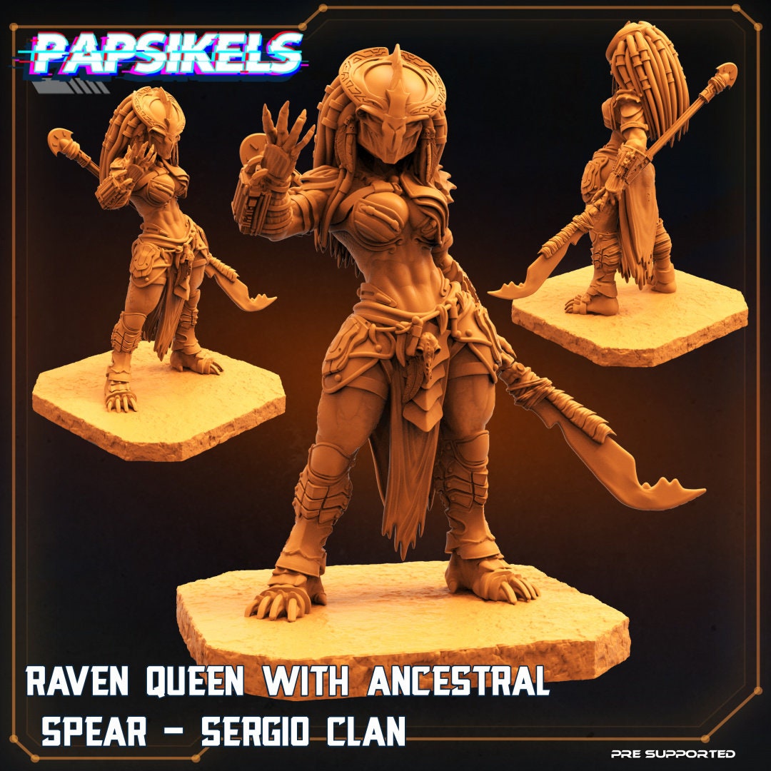Skull Hunters - Raven Queen Skull Hunter with Ancestral Spear - Sergio Clan, Papsikels, Resin - Tabletop miniature - 32mm