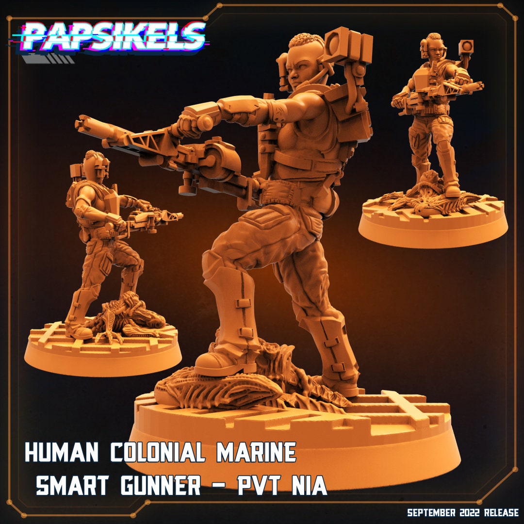 Alien Wars, Human Colonial Marine Smart Gunner - PVT Nia, Papsikels, 32mm Mini