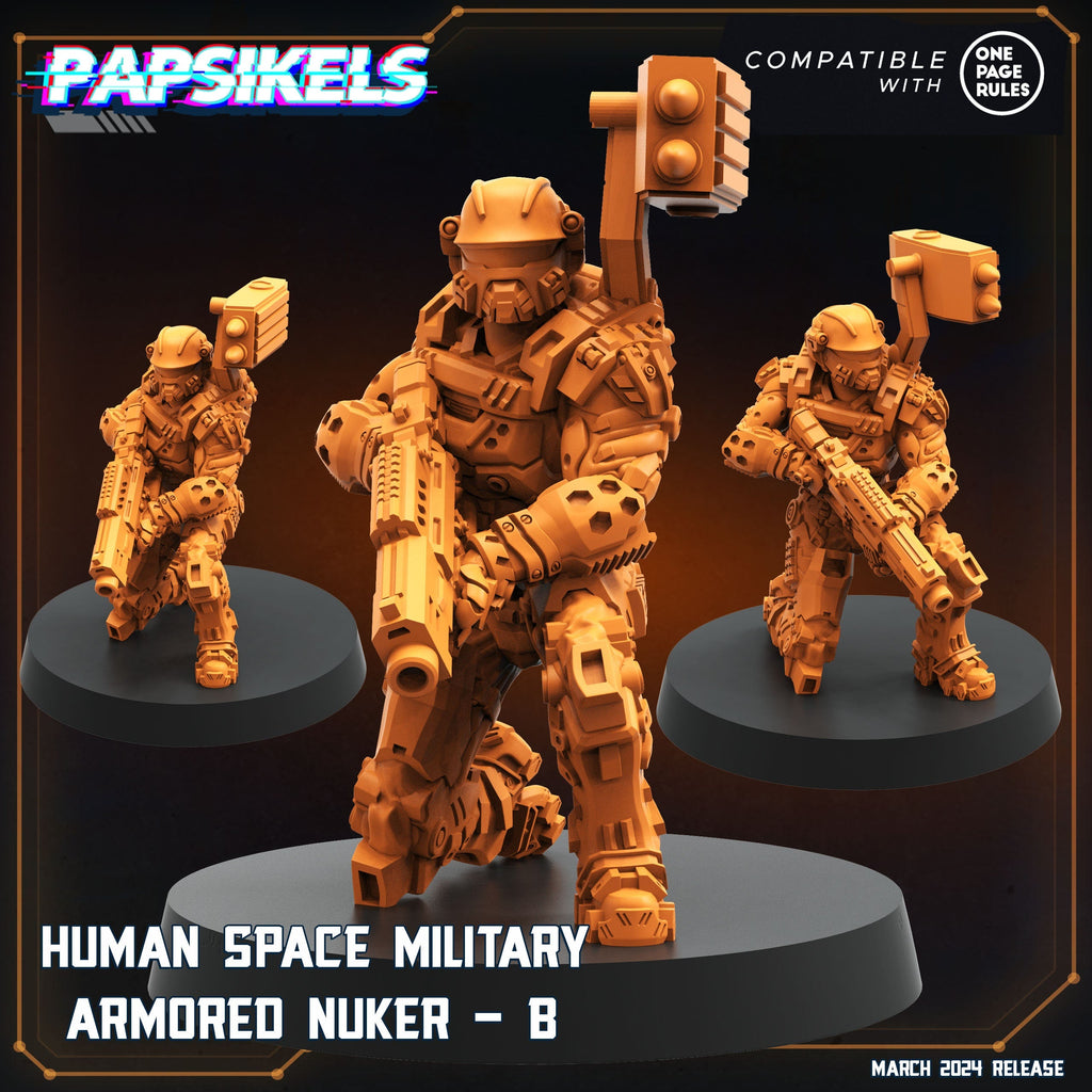 Human Space Military Armored Nukers - Halo  | Papsikels, Resin Miniature - Tabletop  Miniature - 32mm