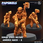 Human Space Military Armored Nukers - Halo  | Papsikels, Resin Miniature - Tabletop  Miniature - 32mm