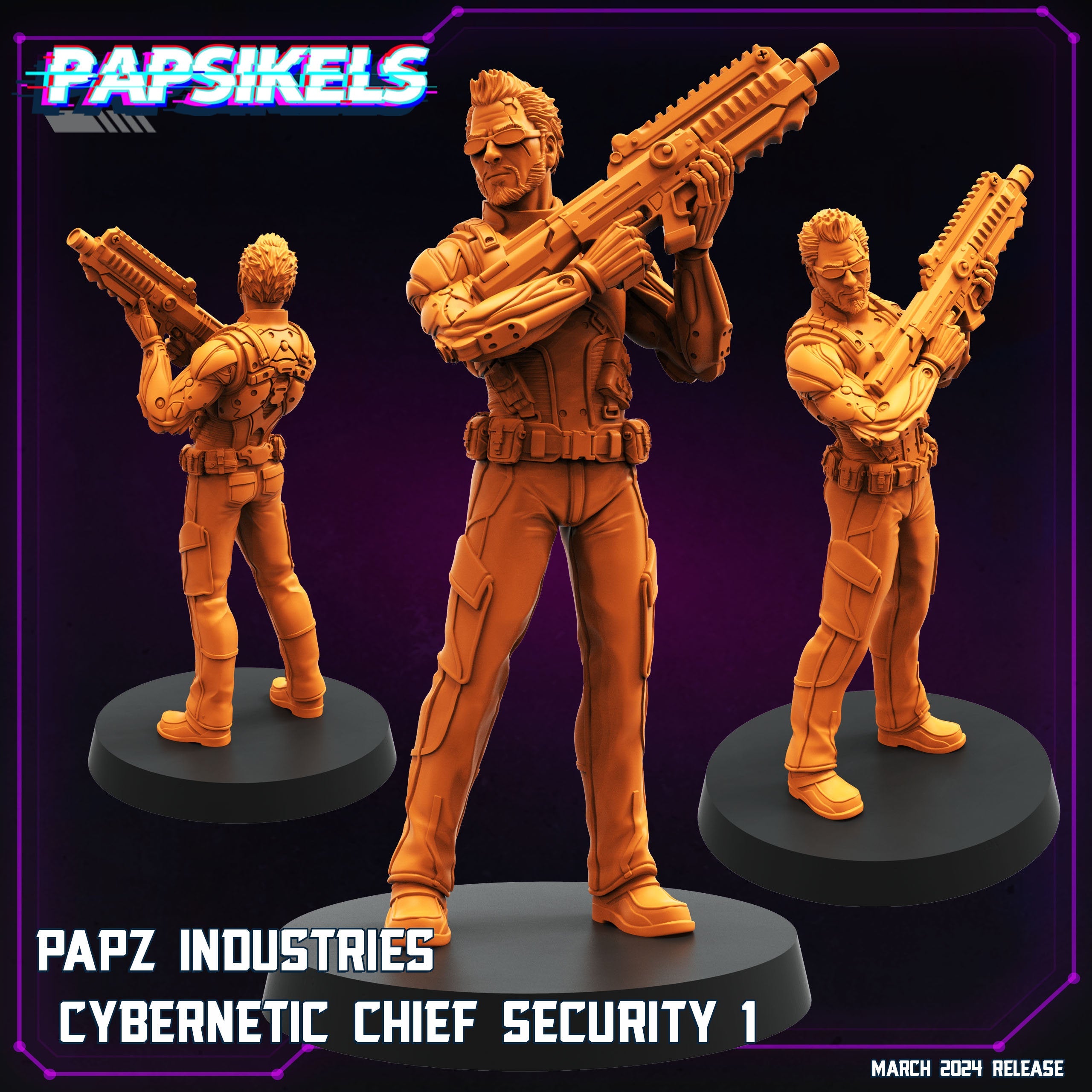 Cyberpunk,  Papz Industries Cybernetic Chief Security, Cyberpunk, Papsikels, 32mm or 75mm Mini