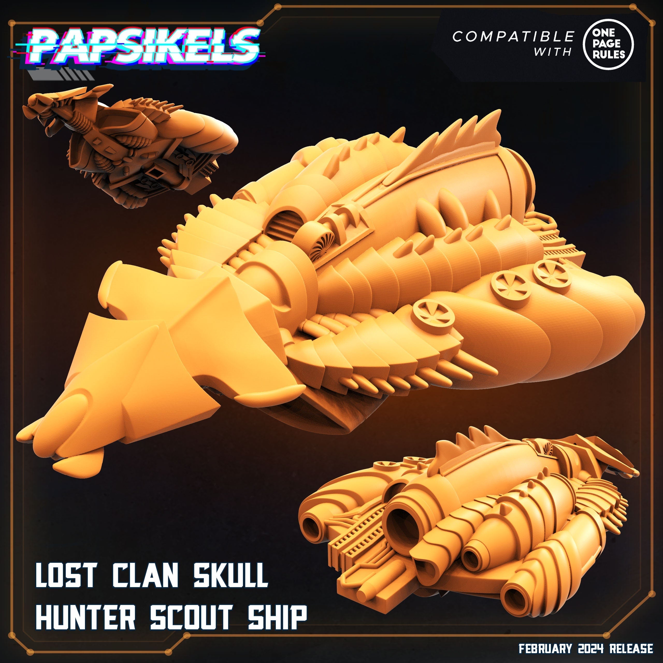 Skull Hunters One Page Rule Army - Lost Clan Skull Hunter Scout Ship - Papsikels, Resin - Tabletop miniature - 32mm