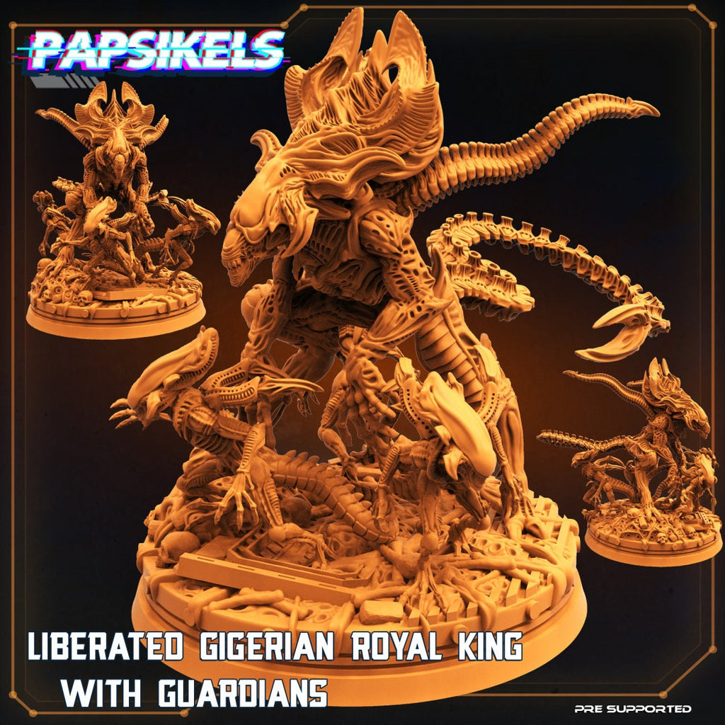 Aliens Vs Humans Liberated Gigerian Royal King with Guardians, Papsikels, Resin Miniature
