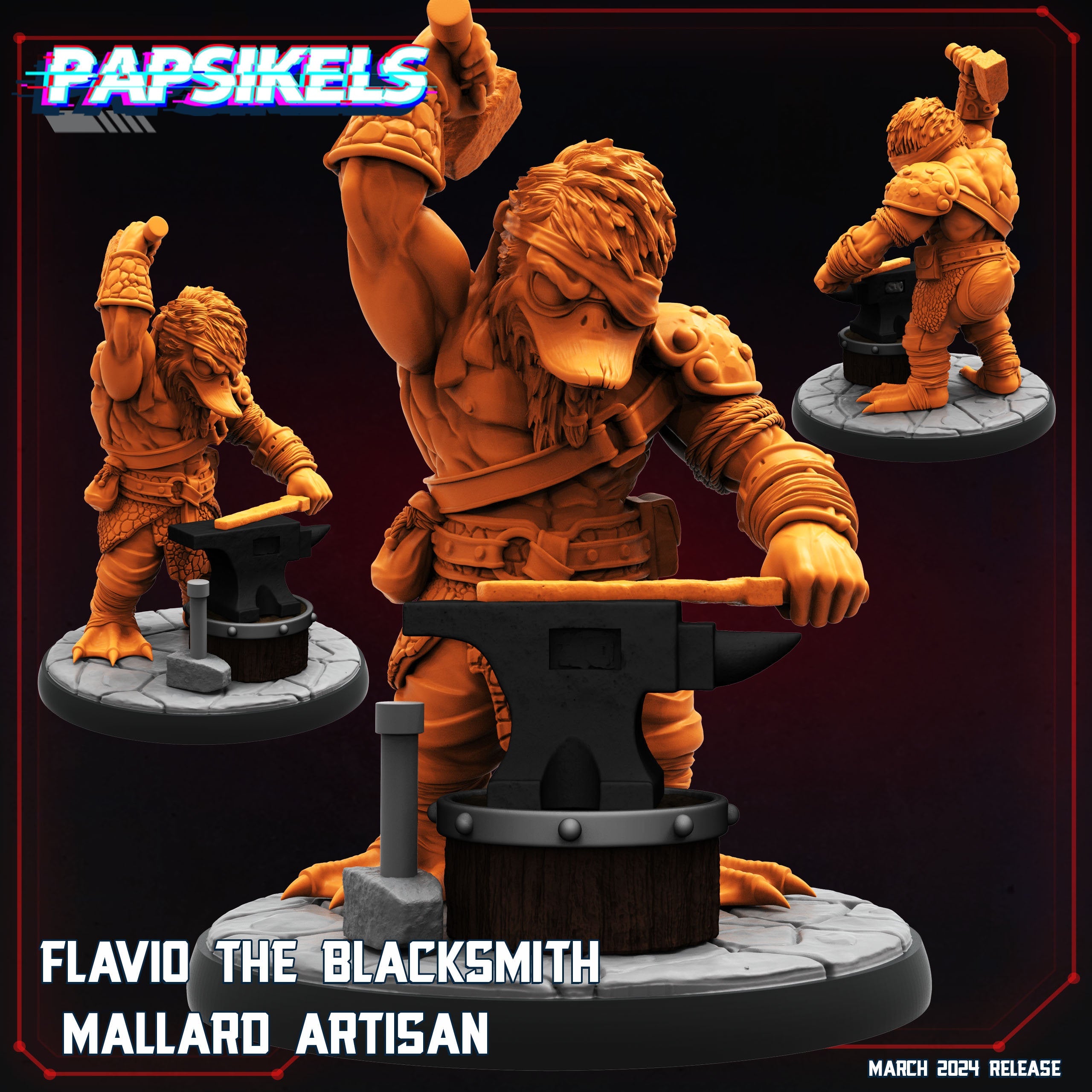 Flavio The Blacksmith Mallard Artisan | Papsikels, Resin Miniature - Tabletop miniature - Fantasy Miniature - 32mm or 75mm