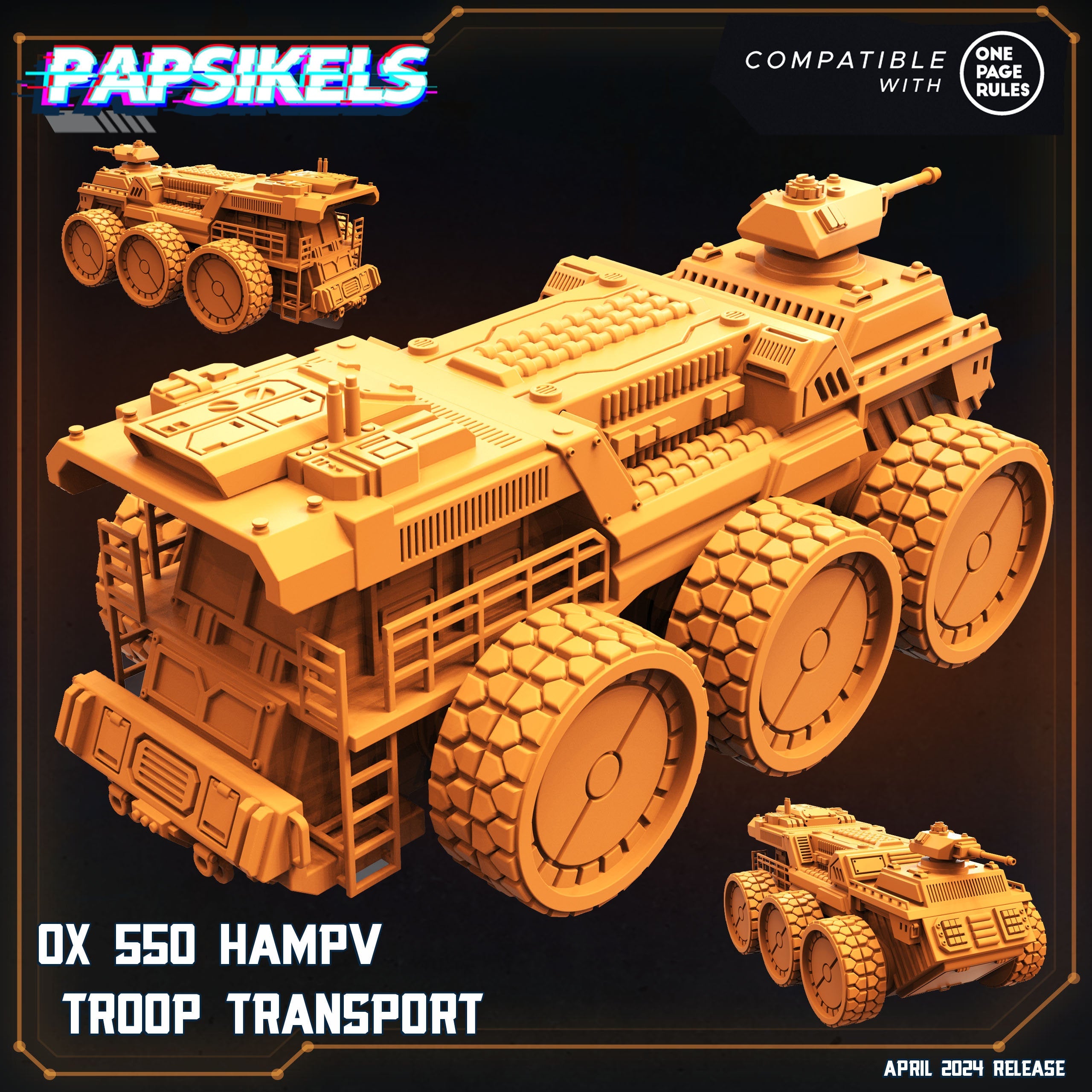 Union of Progressive Peoples - ox 550 HAMPV Troop Transport, Papsikels. Mini wargaming/ Wargames/ TTRPG/ Alien RPG 32mm