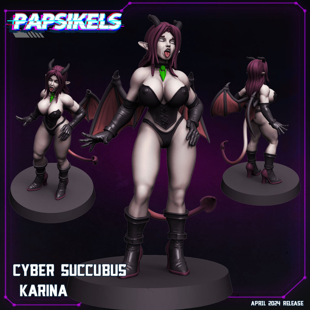 Cyberpunk Succubus Karina 32mm Miniature - Papsikels RPG Figurine for Tabletop Gaming
