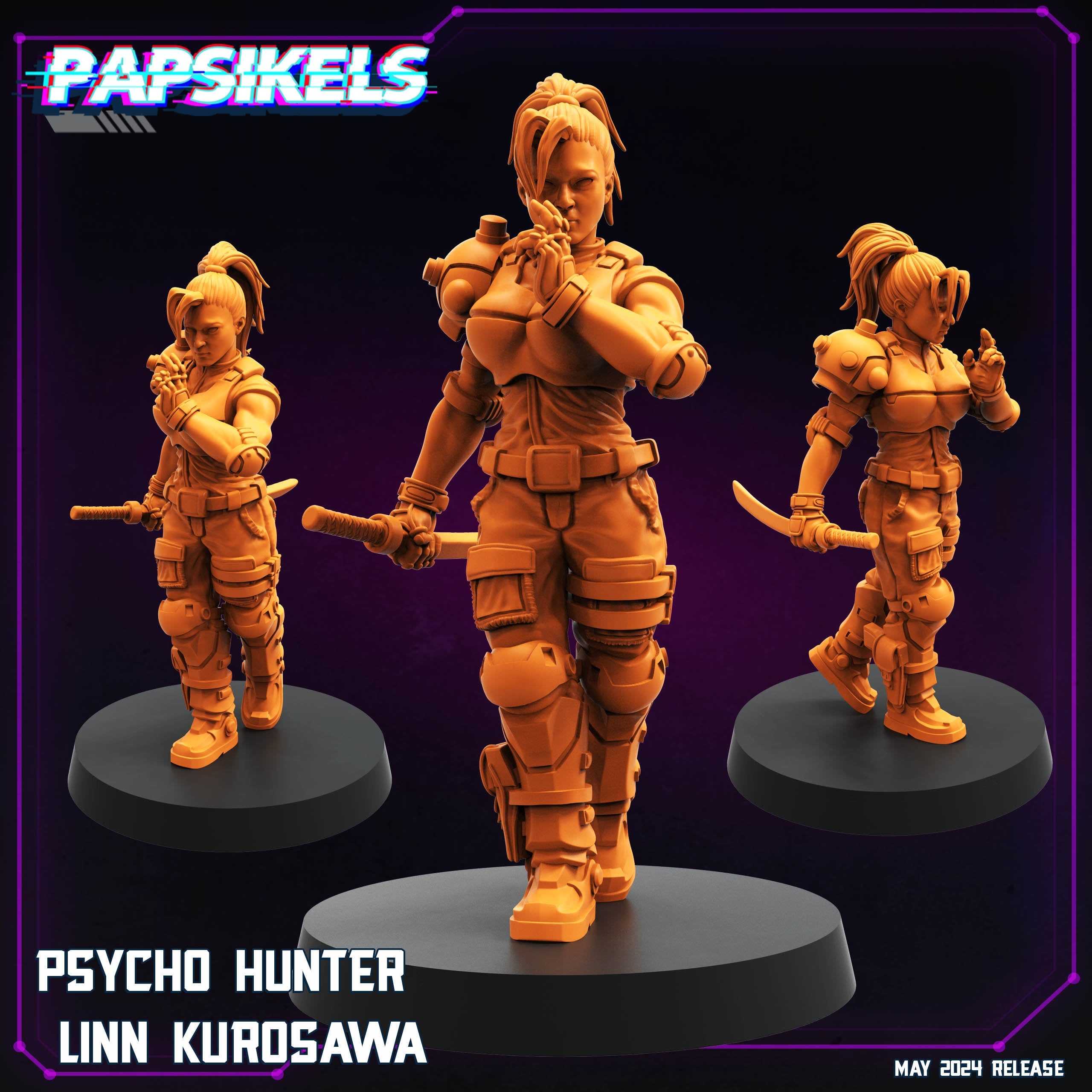 Psycho Hunter - Linn Kurosawa, Papsikels, Resin Miniature - Tabletop miniature - Fantasy Miniature - 32mm