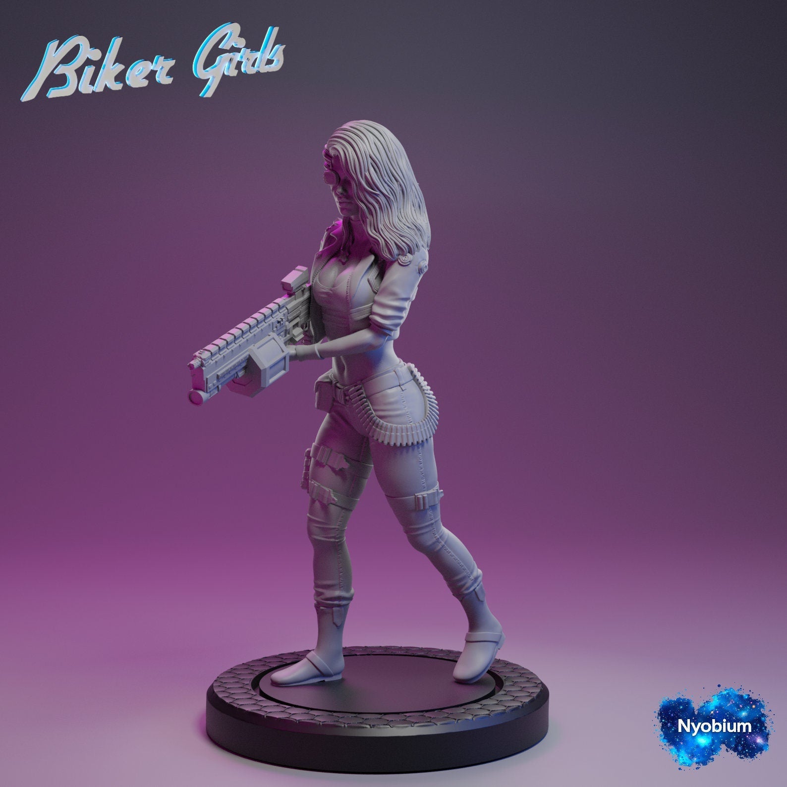 Cyberpunk, Cyberbabe Biker Girls Jen Explosive Blonde Pose 1, Cyberpunk, Papsikels, 32mm Mini