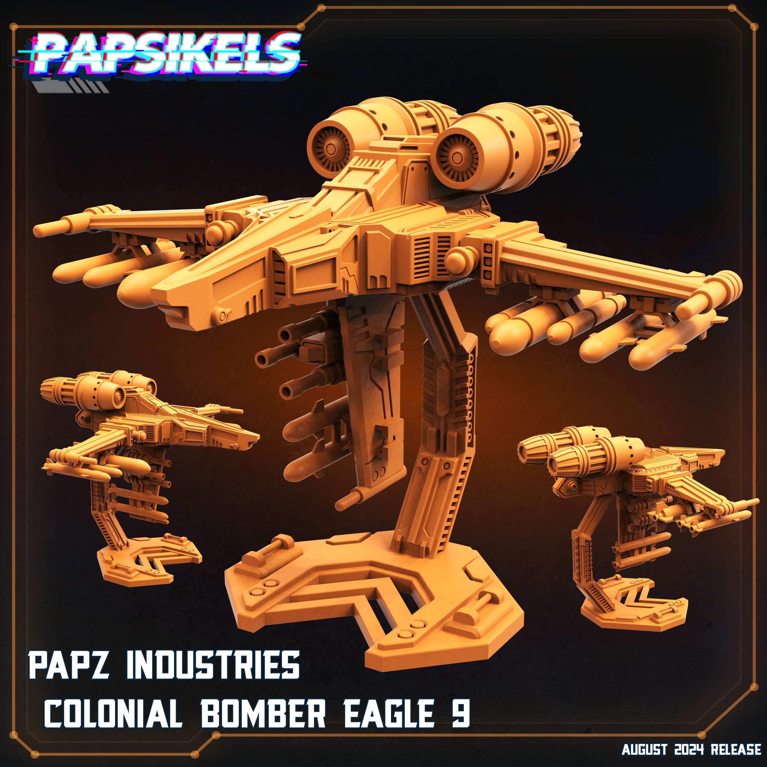 Papz Industries Colonial Bomber Eagle 9, miniature sculpted by Papsikels. Mini wargaming/ Wargames/ TTRPG/ Cyberpunk