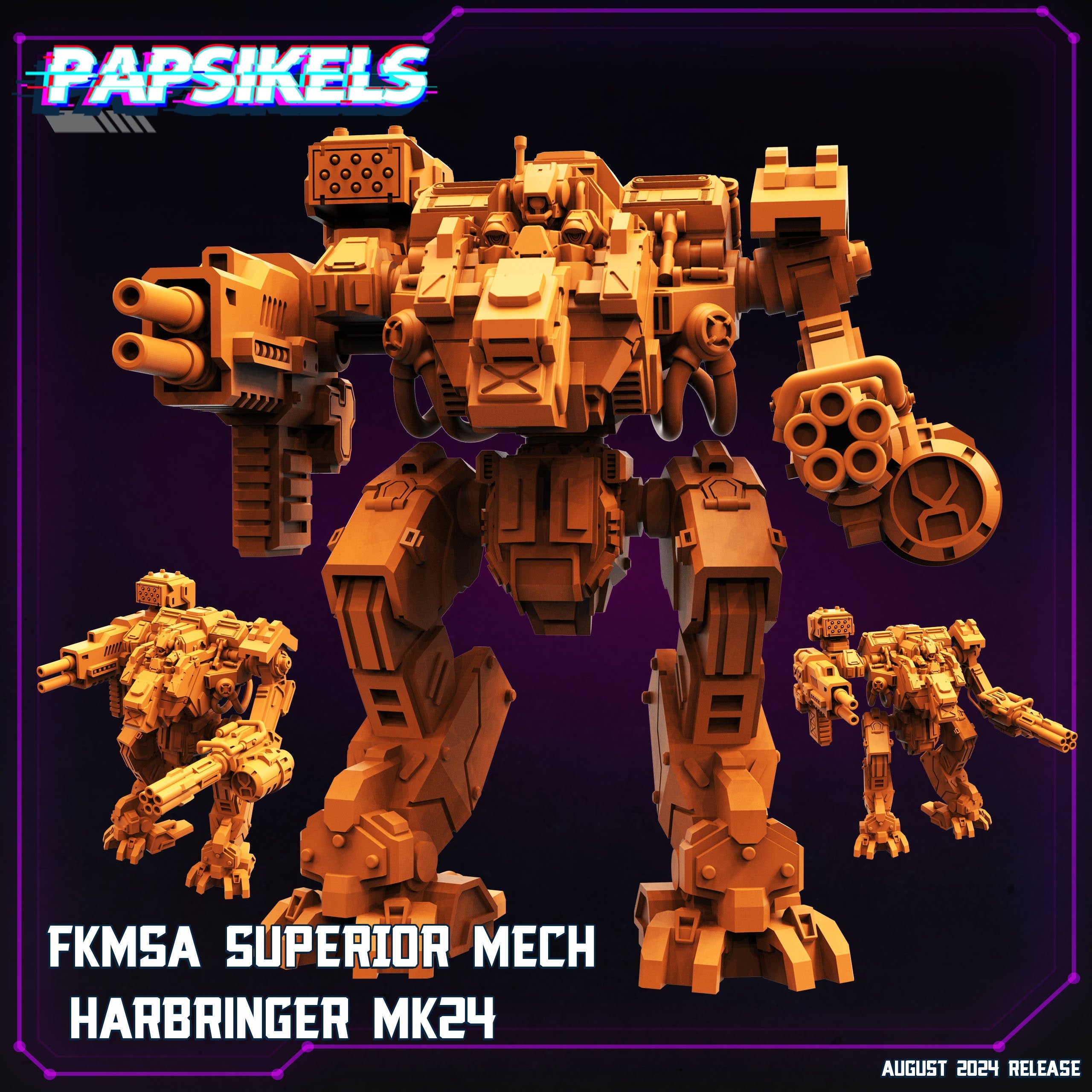 FKMSA Superior Mech Harbinger MK24, miniature sculpted by Papsikels. Mini wargaming/ Wargames/ TTRPG/ Cyberpunk
