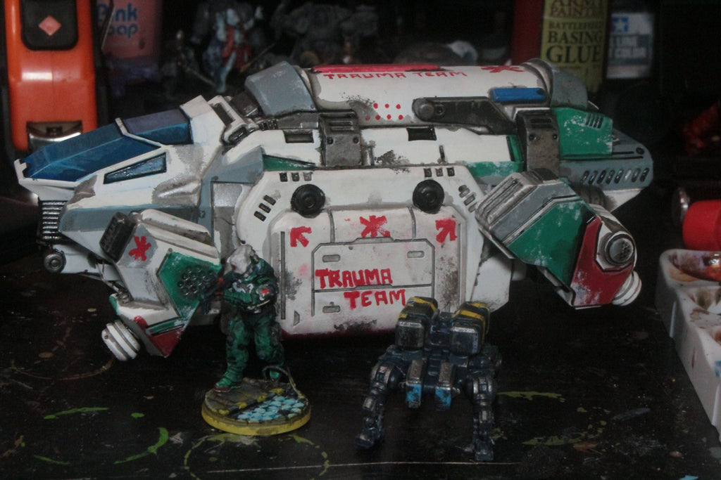 Cyberpunk Trauma Troupe AV-75 Air Ambulance Miniature - 32mm Scale RPG Figurine for Tabletop Gaming