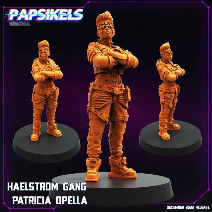 Cyberpunk Haelstrom Gang Patricia Opella 32mm Miniature - RPG Tabletop Gaming Figure by Papsikels