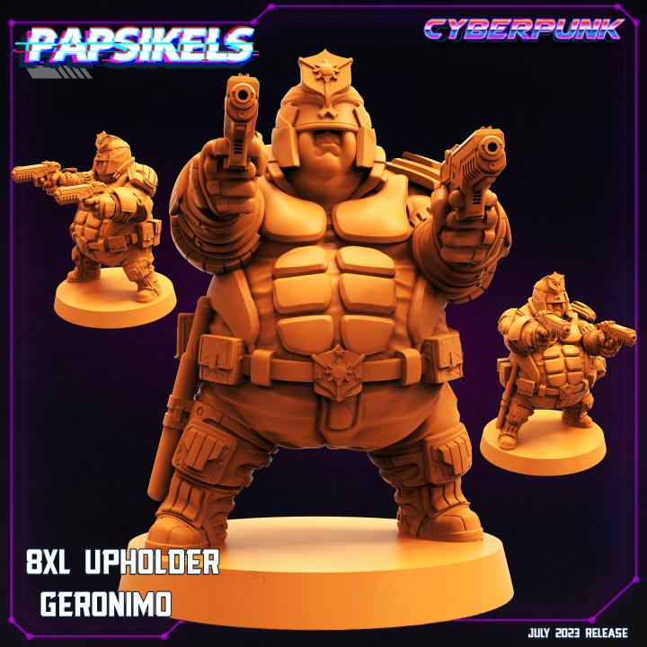 Cyberpunk Law Enforcer 32mm Miniature - Papsikels Geronimo 8XL Upholder for RPG and Tabletop Gaming