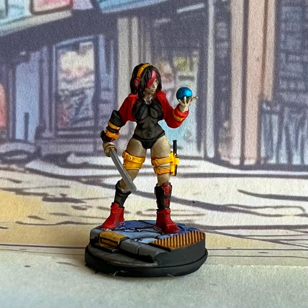 Cyberpunk Ashimeru Fate Wrangler 32mm Miniature - Papsikels RPG Tabletop Gaming Figure