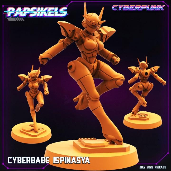Cyberpunk Anime Miniature: 32mm Cyberbabe Ispinasya Figure for RPG & TTRPG Gaming by Papsikels