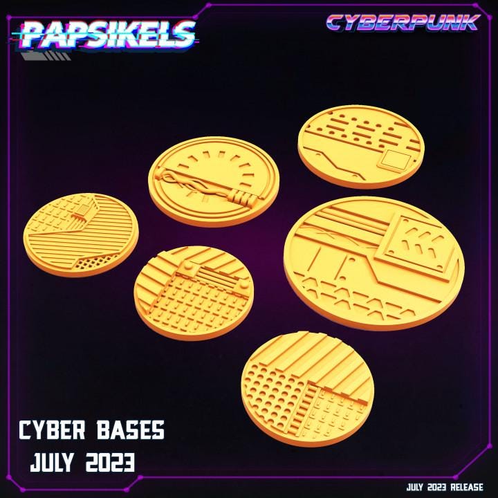 Futuristic Cyberpunk Gaming Bases: 32mm, 40mm, 50mm for Tabletop RPGs & Miniatures