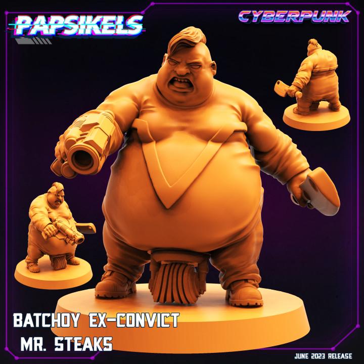 Cyberpunk Ex-Convict Mr. Steaks 32mm Miniature by Papsikels for RPG and TTRPG Gaming