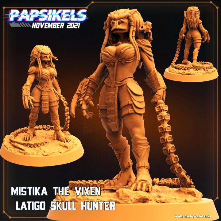 Mistika the Vixen: Latigo Skull Hunter Resin Miniature - 32mm Fantasy Tabletop RPG Figure