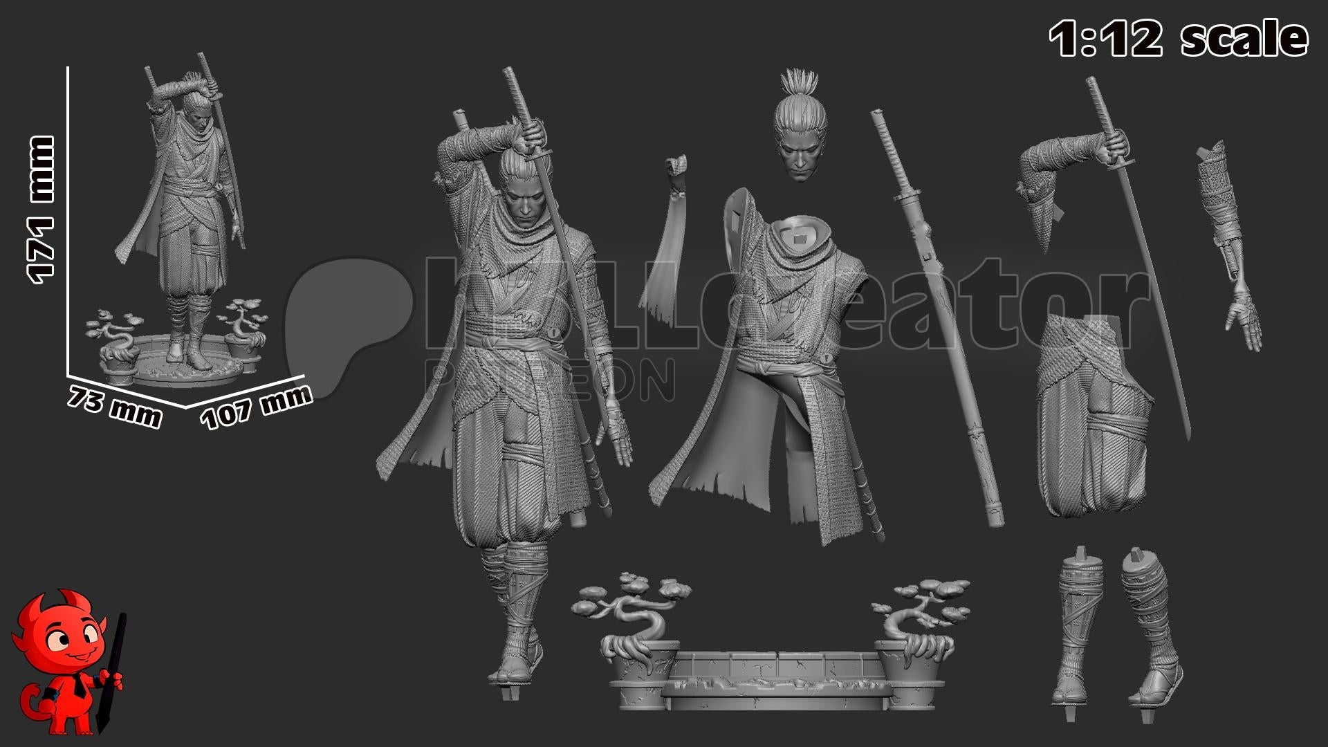 Wolf from Sekiro Shadows Die Twice (fan art) | Full Model or Bust | Miniature scale 1:12 | h3LL Creator | DIY Model Kit