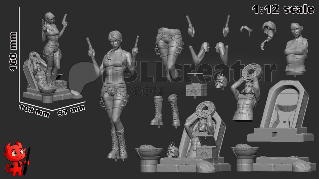 Lara Croft from Tomb Raider (fan art) | Full Model or Bust | Miniature scale 1:12 | h3LL Creator | DIY Model Kit