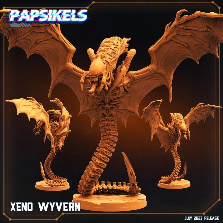 Xenowars Xenomorph Wyvern Miniature: Alien Hybrid Creature for RPG & Tabletop Gaming by Papsikels
