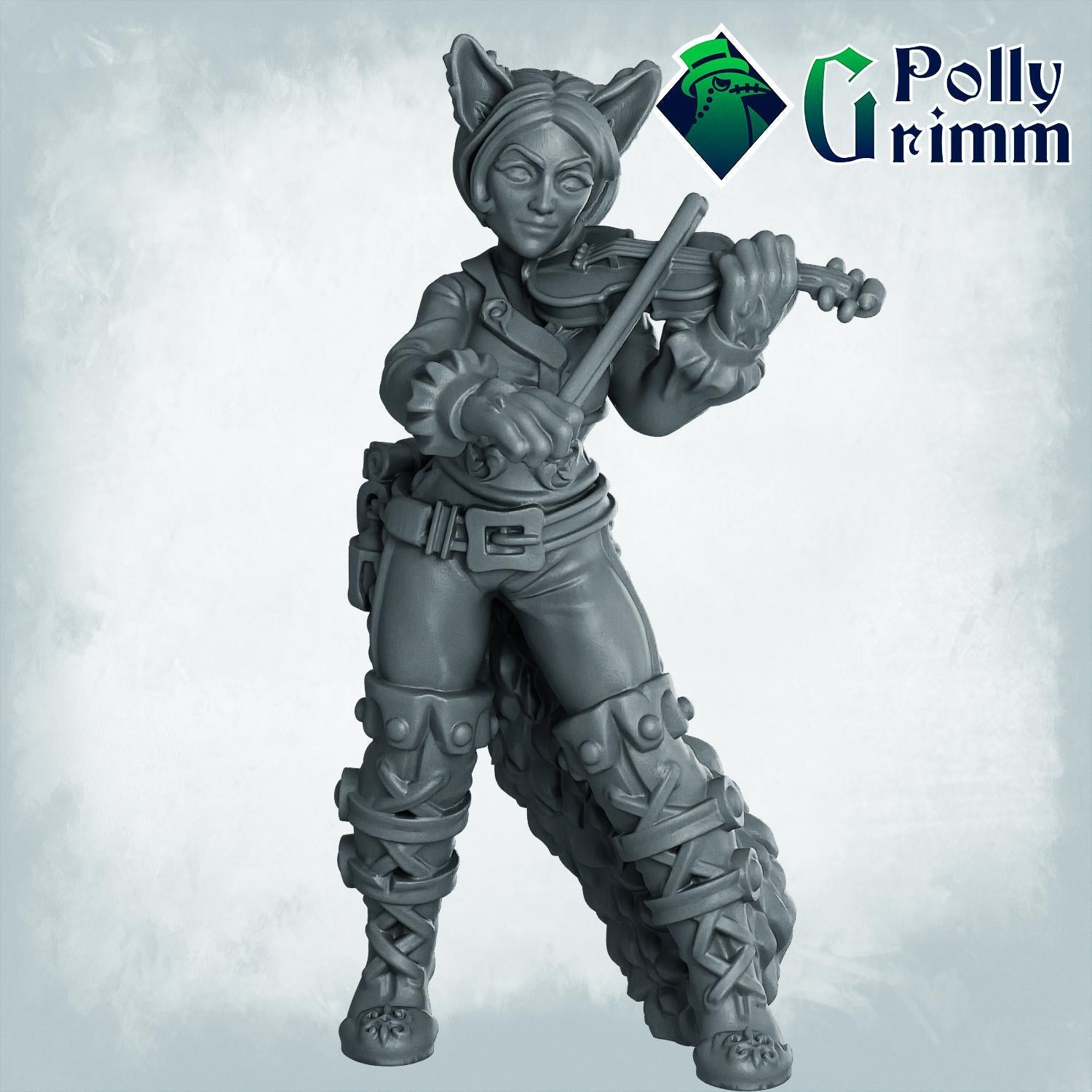 Lupin set half-beast Bard with lute / Violin - Fox Girl - Fantasy historic miniatures for tabletop games. 28mm / 32mm Resin Figures for RPG