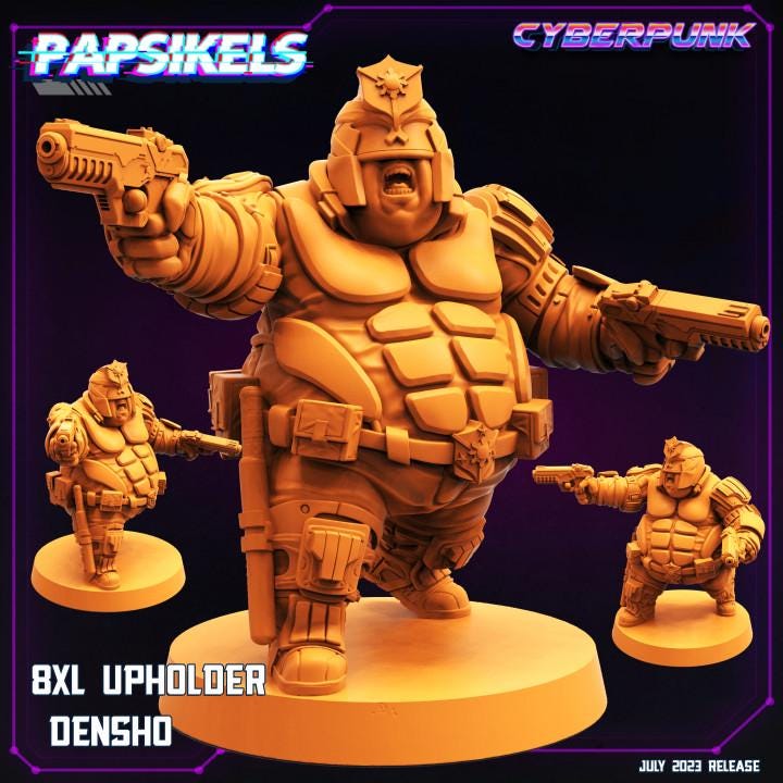 Cyberpunk Law Upholder 8xl Densho Miniature - 32mm Scale Papsikels RPG Figure for Tabletop Gaming