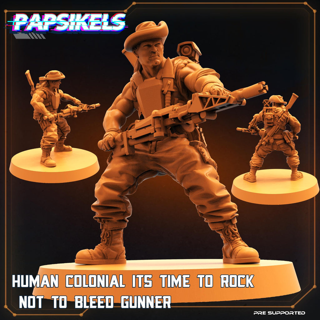 Sci-Fi Skull Hunter Human Colonial It's Time to Rock Not to Bleed Gunner - 32mm Resin Figure for Tabletop RPG and Wargaming