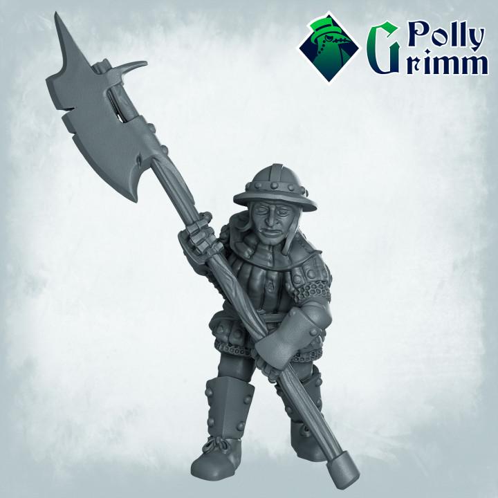 Imperial Humans. Men at Arms Halberdiers - Fantasy historic miniatures for tabletop games. 28mm / 32mm Resin Figures for RPG