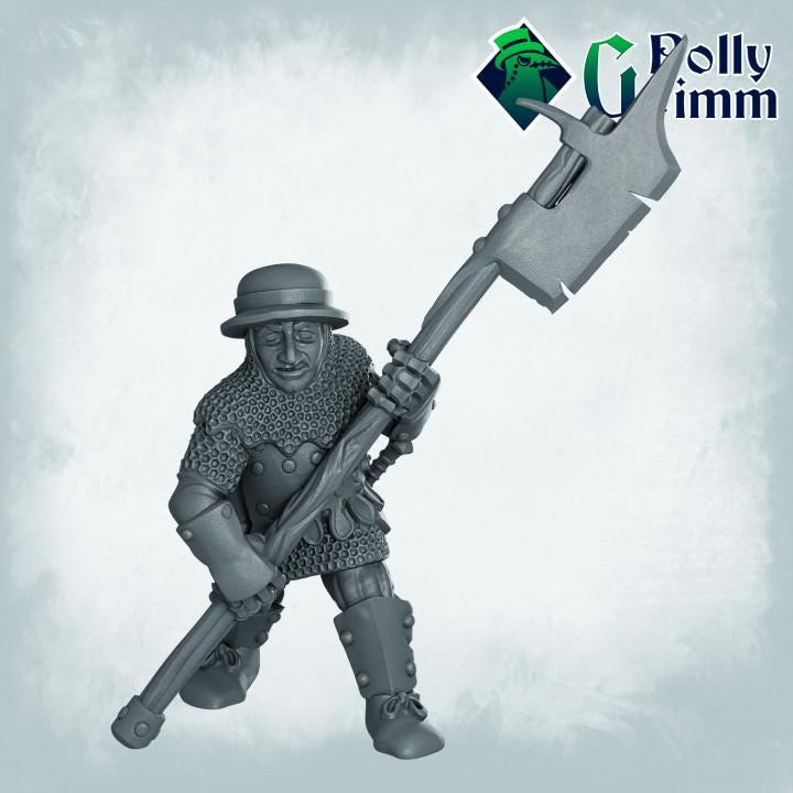 Imperial Humans. Men at Arms Halberdiers - Fantasy historic miniatures for tabletop games. 28mm / 32mm Resin Figures for RPG