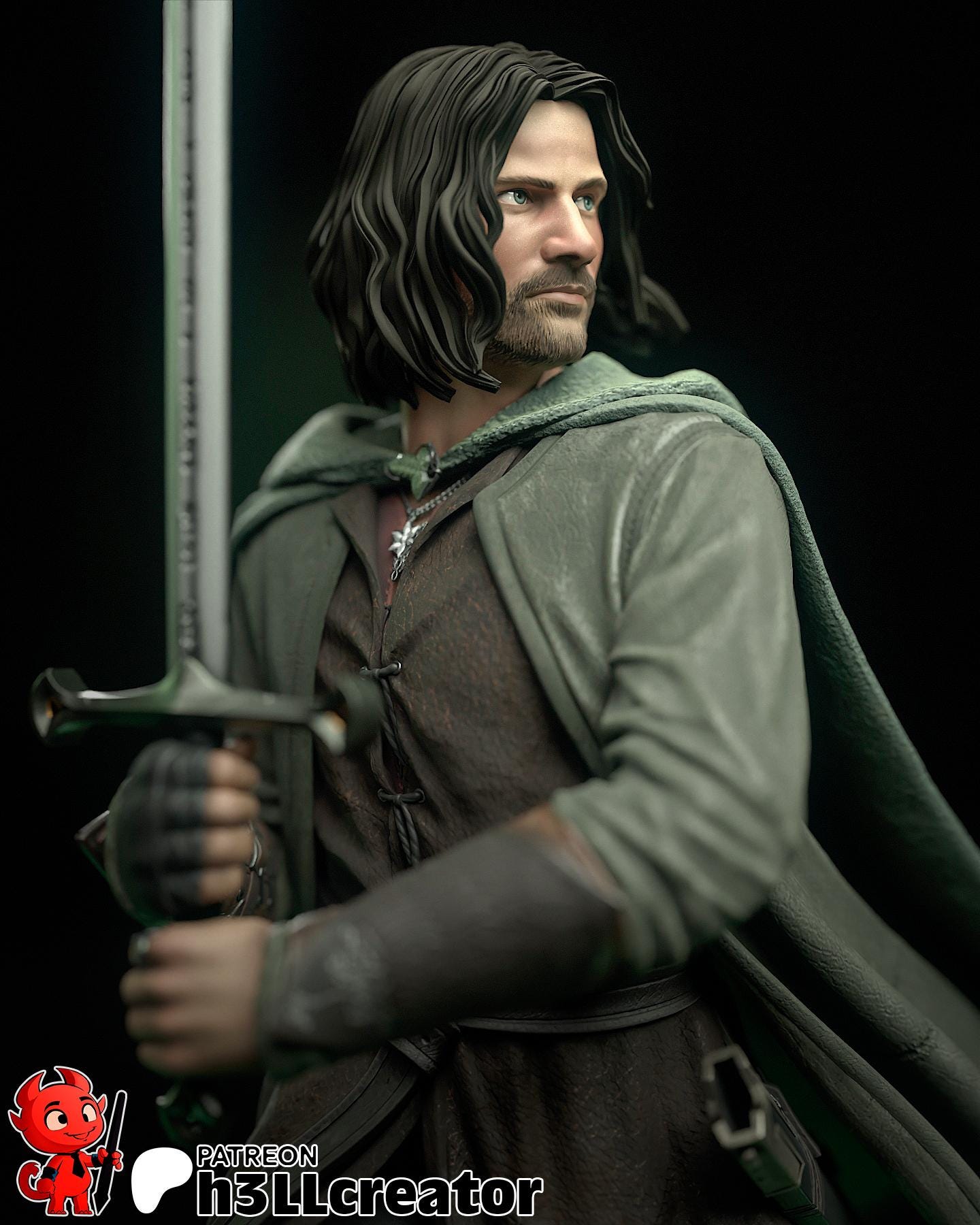 Aaragorn from The Lord of the Rings (fan art) | Full Model or Bust | Miniature scale 1:12 | h3LL Creator | DIY Model Kit