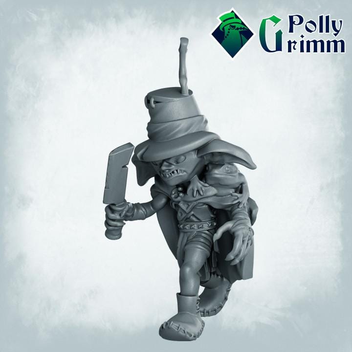 Goblin Assassin Jack Ripper and frog Massacre - Rogue - Fantasy historic miniatures for tabletop games. 28mm / 32mm Resin Figures for RPG