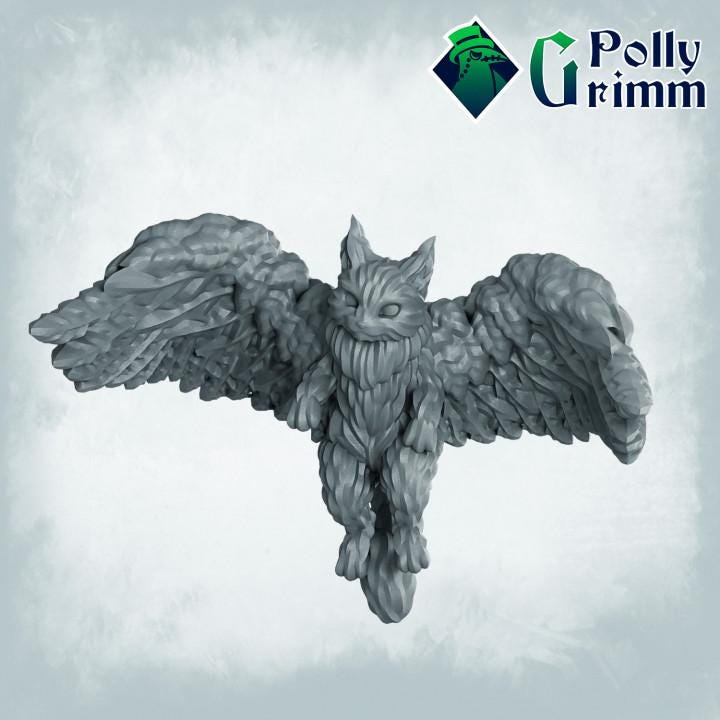 Tressym, Small Winged Cat - Familiar - Fantasy historic miniatures for tabletop games. 28mm / 32mm Resin Figures for RPG