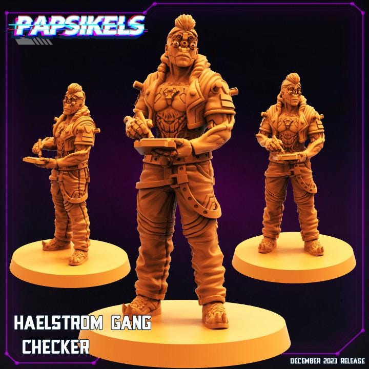 Cyberpunk Haelstrom Gang Checker 32mm Miniature for RPG and Tabletop Gaming by Papsikels