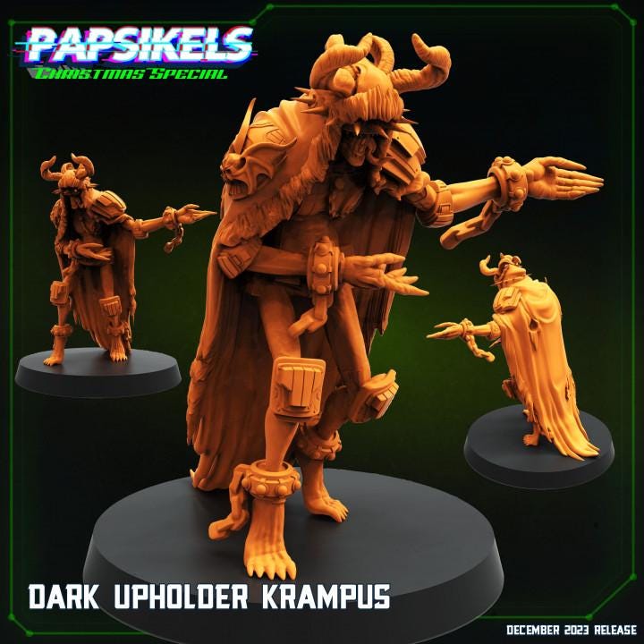 Dark Upholder Krampus Judge Dredd Miniature - 12 Days of Christmas Sculpt for Wargaming and RPG