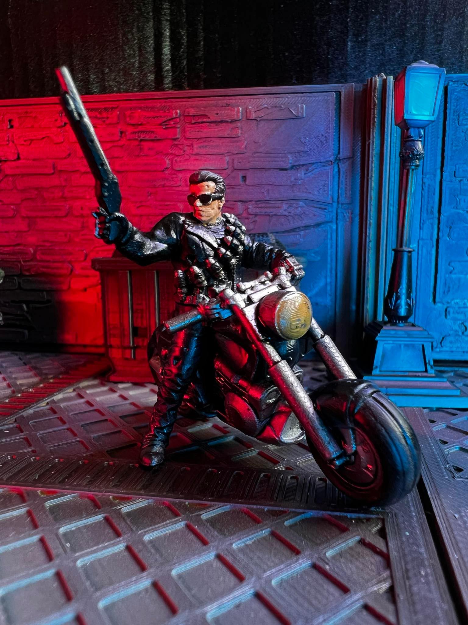 Sayonara Baby Hero Cyborg E-900 Exterminator - Futuristic Cyborg Hero on Motorcycle - 32mm Miniature for Cyberpunk RPG Games